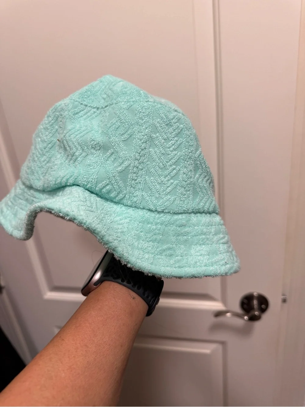 Kopari teal blue terrycloth bucket sun hat with logo NEW  Non smoking home